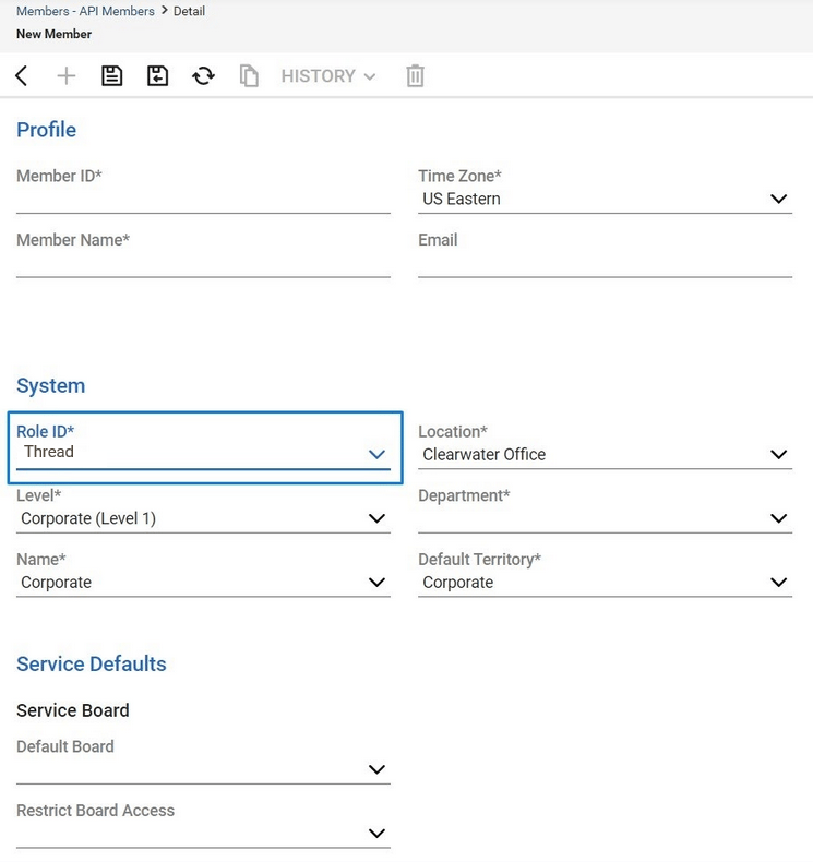 Restricted Board Access cleared under Service Defaults