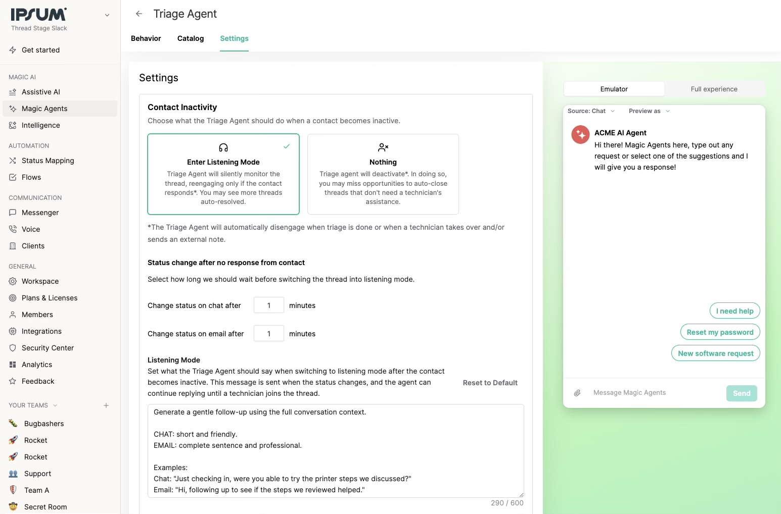 Timeout Fallback toggle in Post-Triage settings