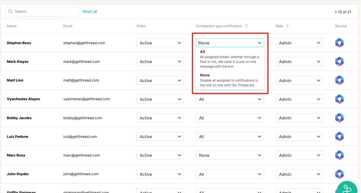Member notification settings on the Members page