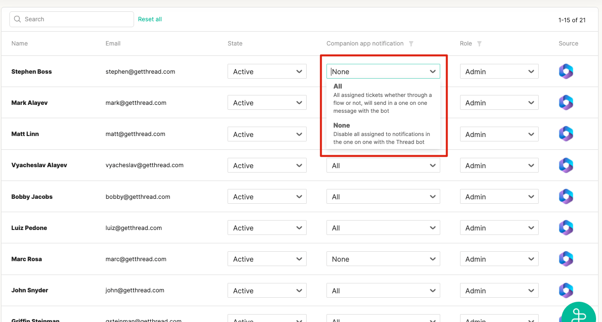 Member notification settings on the Members page