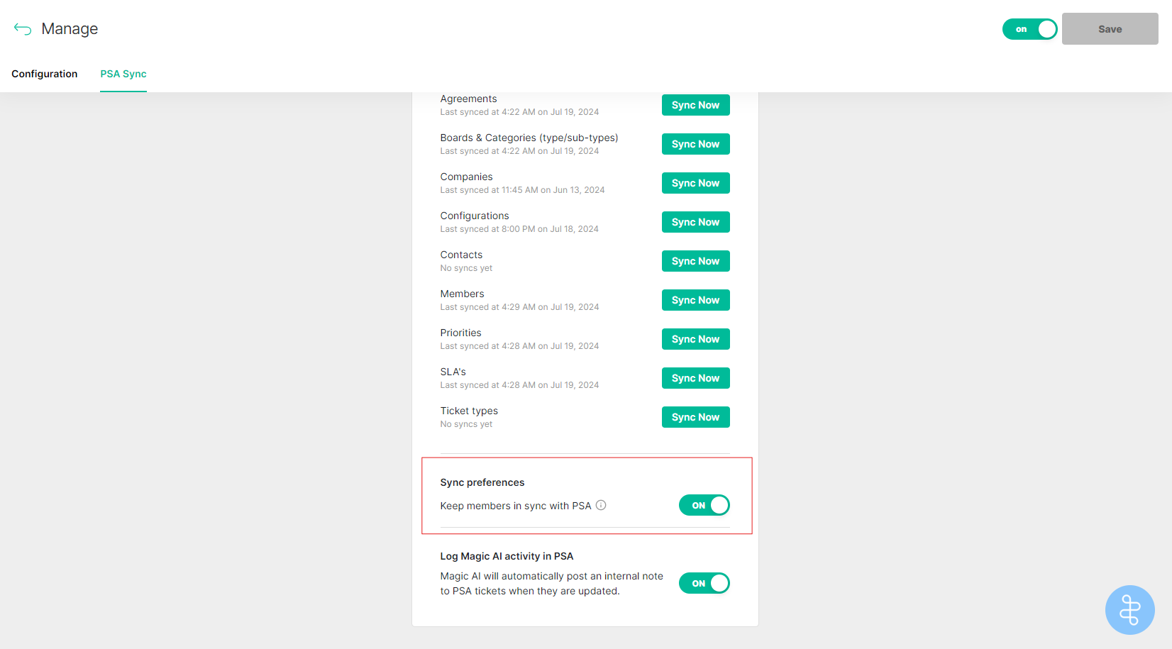 PSA Sync settings with the Auto-Add Members toggle
