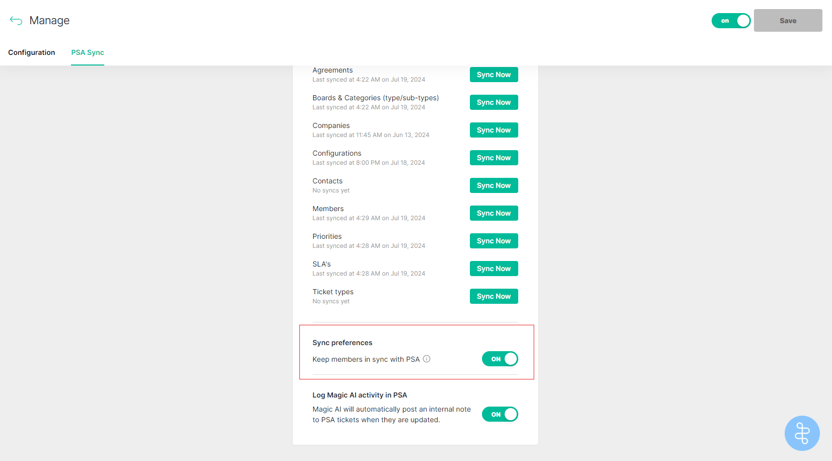 PSA Sync settings with the Auto-Add Members toggle