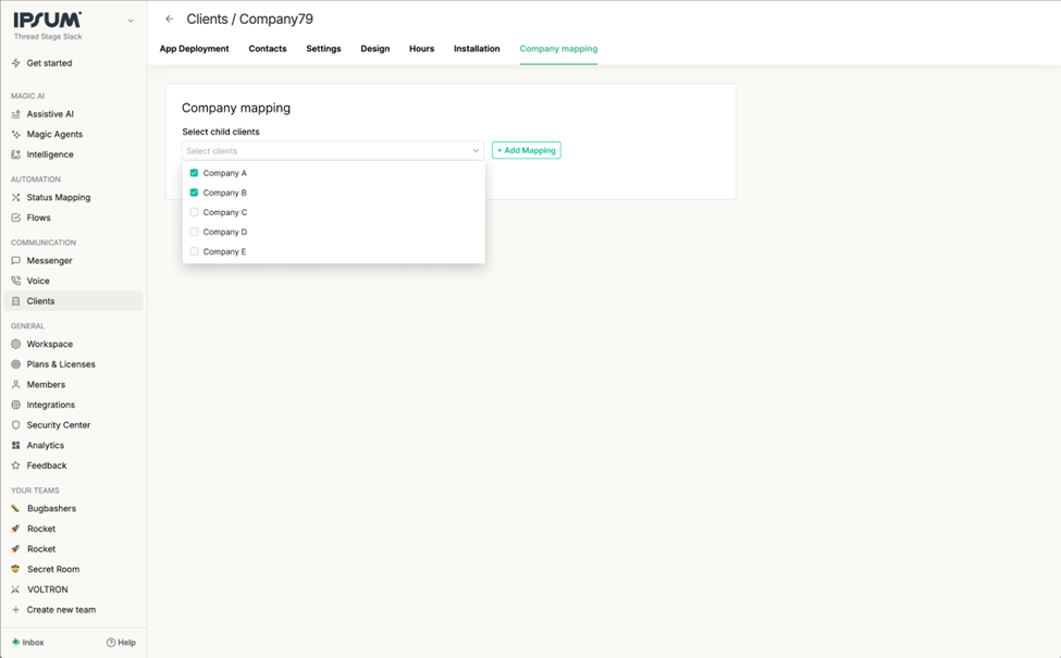 Selecting child accounts and adding a mapping