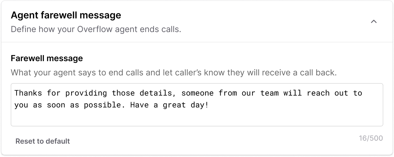 Custom farewell message setting
