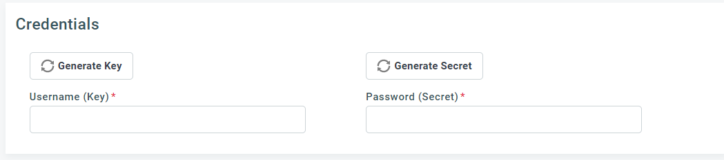 Generate Key and Generate Secret buttons in the Credentials section