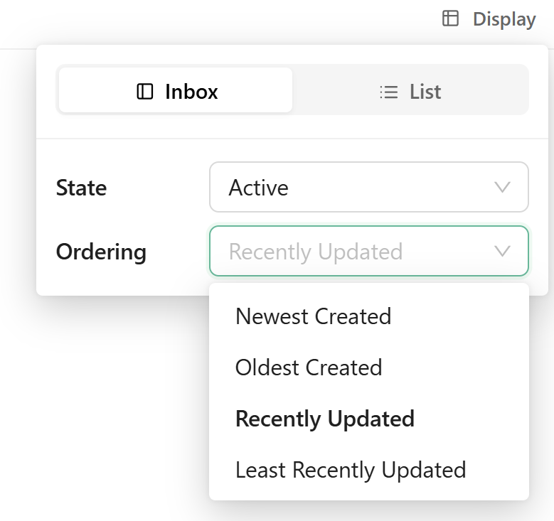 Ordering options