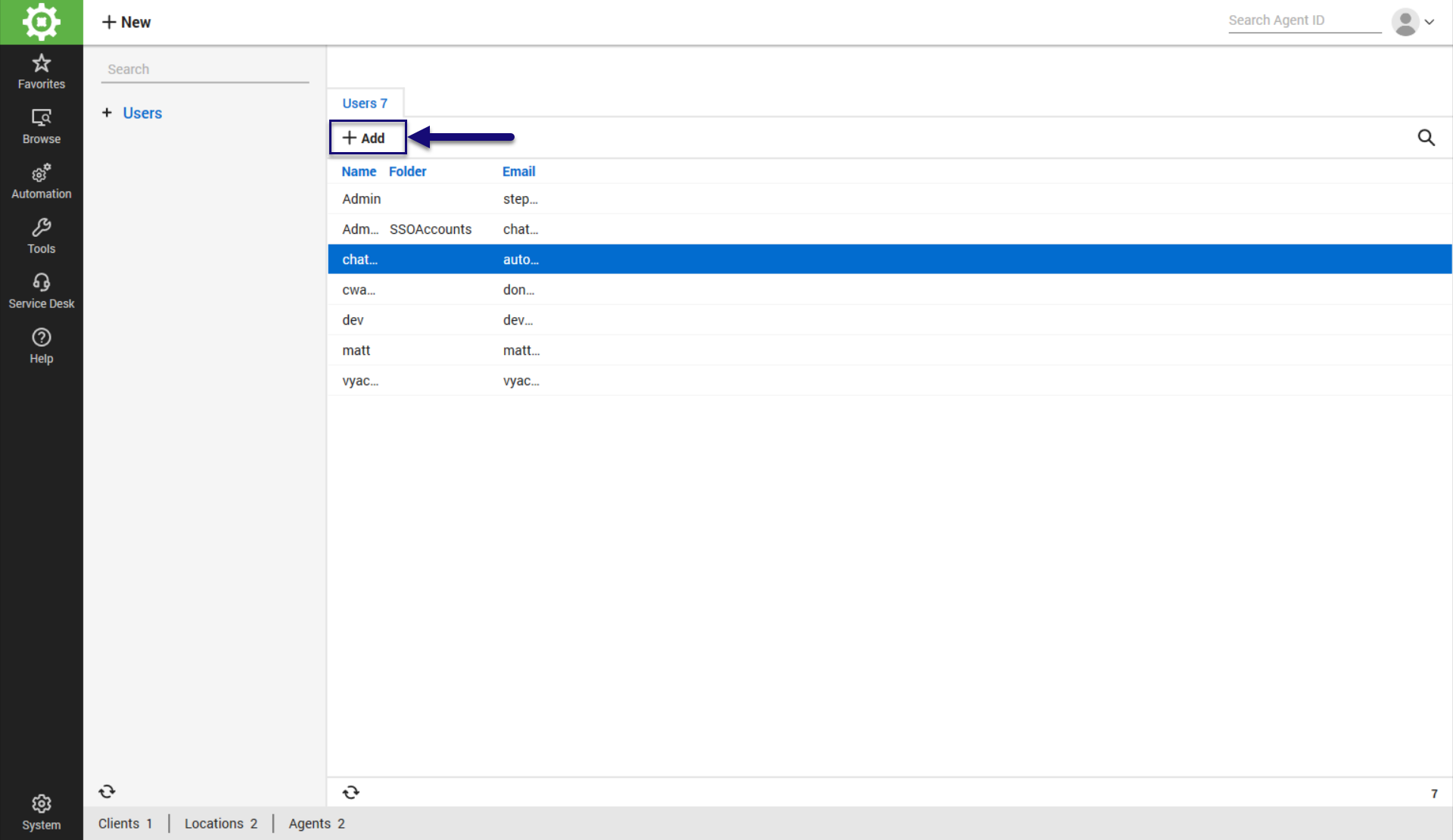 User Class Manager screen with the add icon