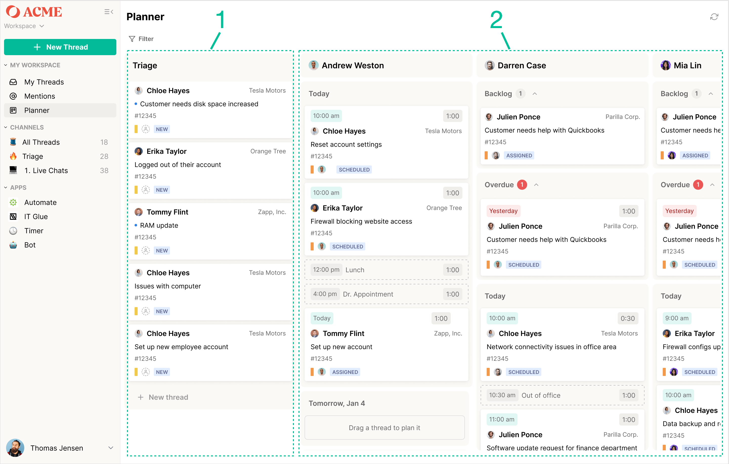 Triage swimlane alongside member-specific swimlanes in Planner