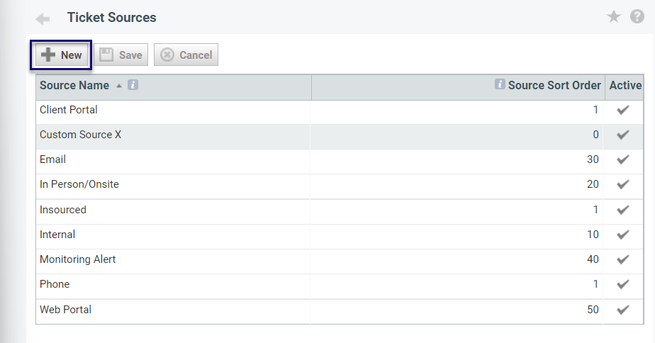+ New button on the Autotask Sources page