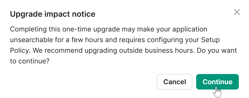 Update Now confirmation pop-up warning of possible downtime