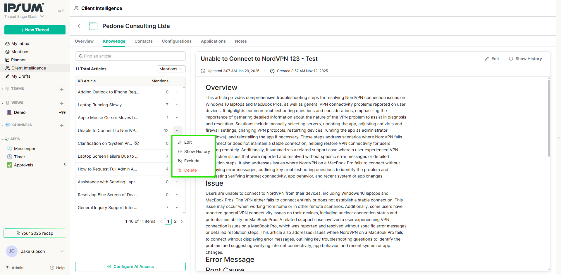 Managing AI-generated knowledge articles