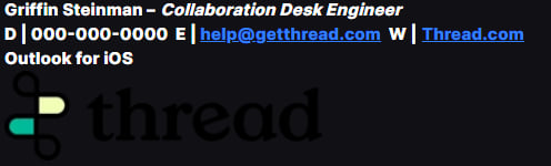 Example email signature with bold and italicized text, a website link, and a signature photo