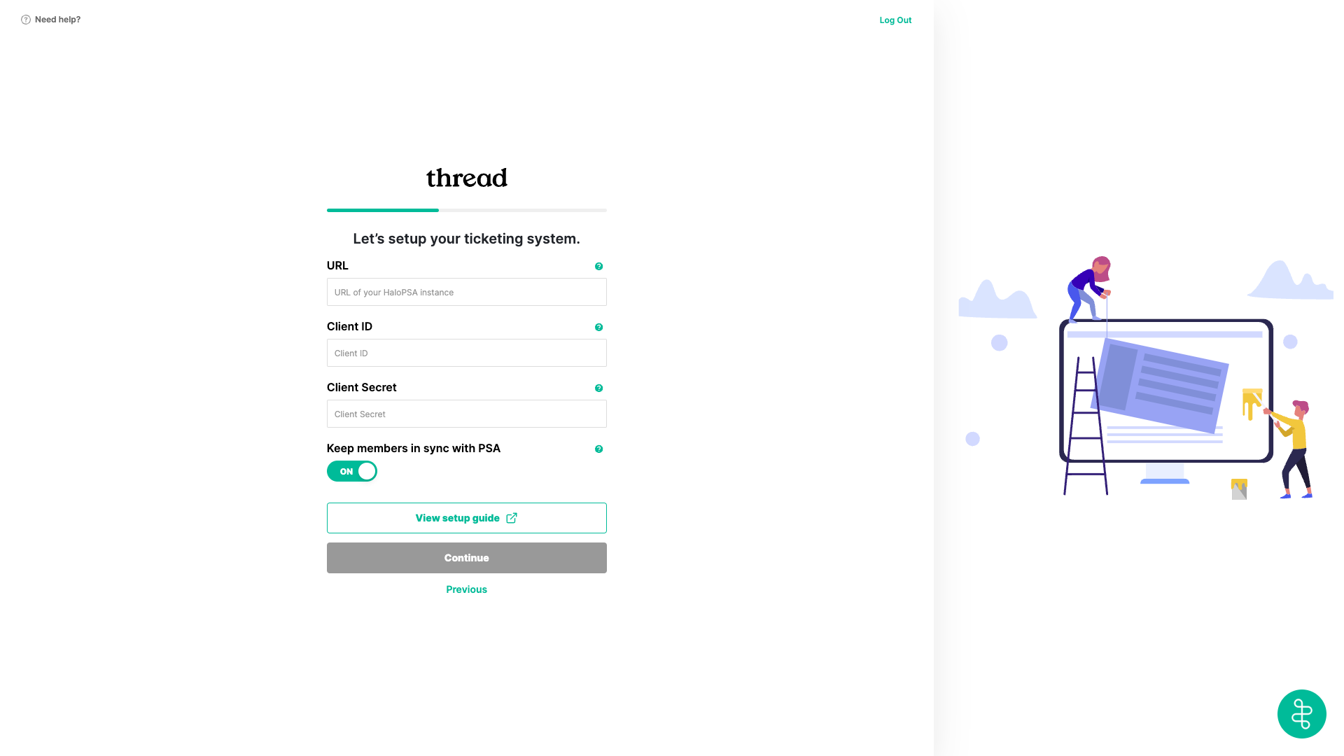 HaloPSA API credentials screen in Thread workspace setup
