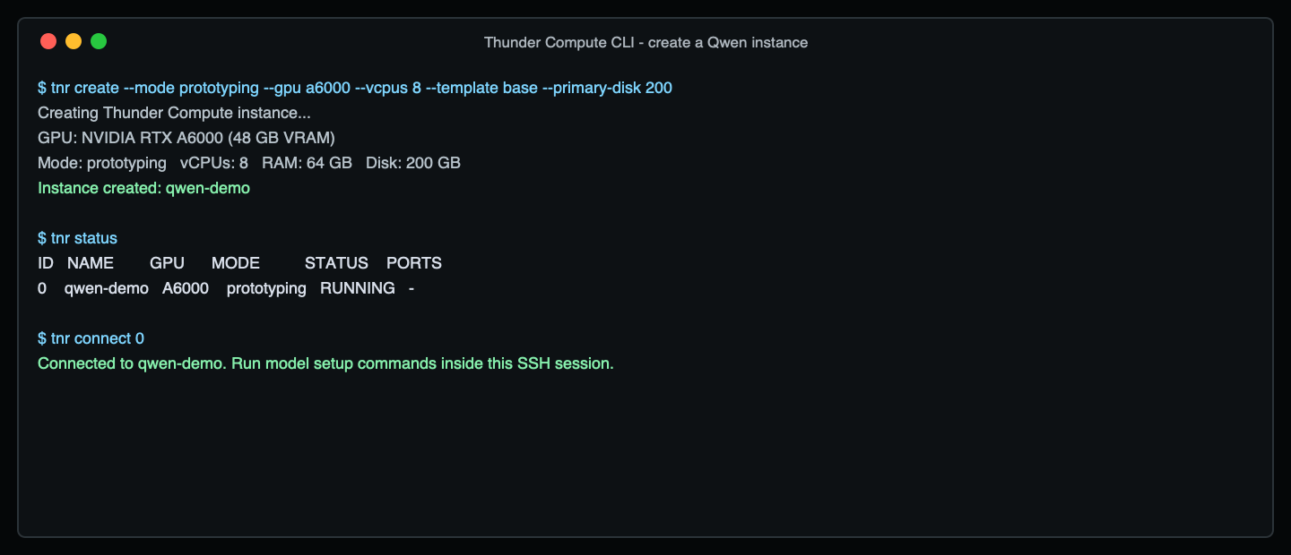 Create a Thunder Compute A6000 instance