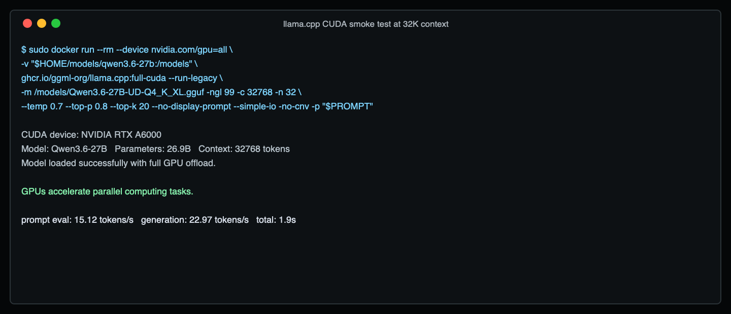 Run a direct prompt with llama.cpp