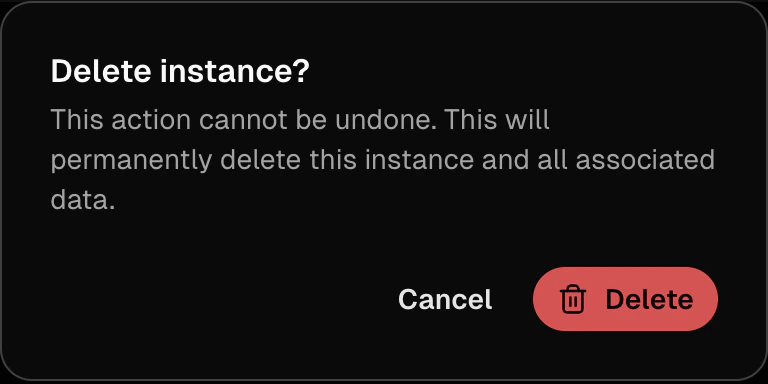 Delete instance confirmation dialog