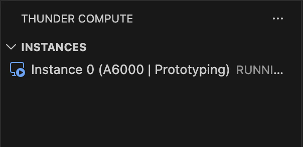 Thunder Compute VS Code extension showing a running instance