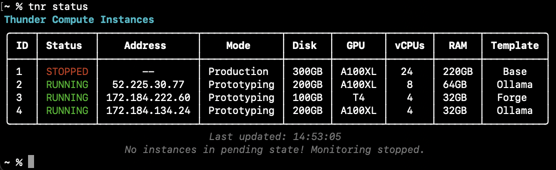Instance status output