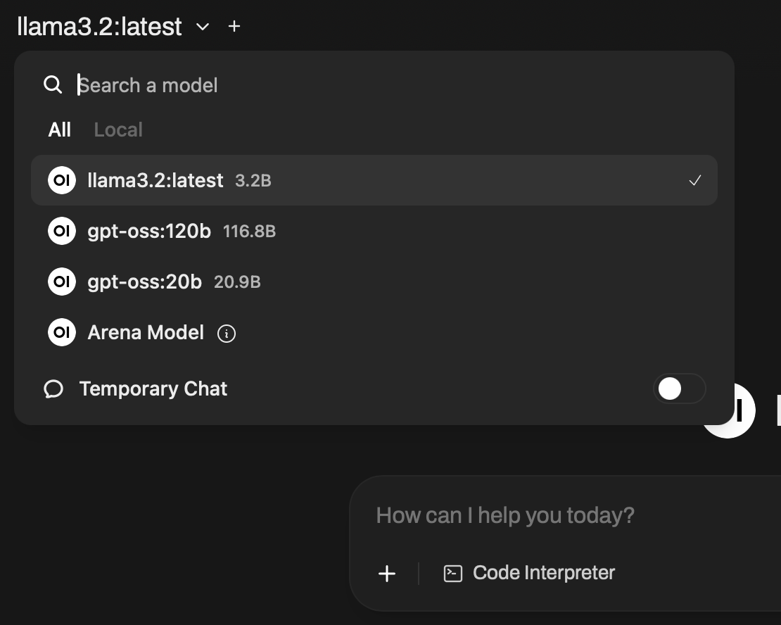 OpenWebUI model selection