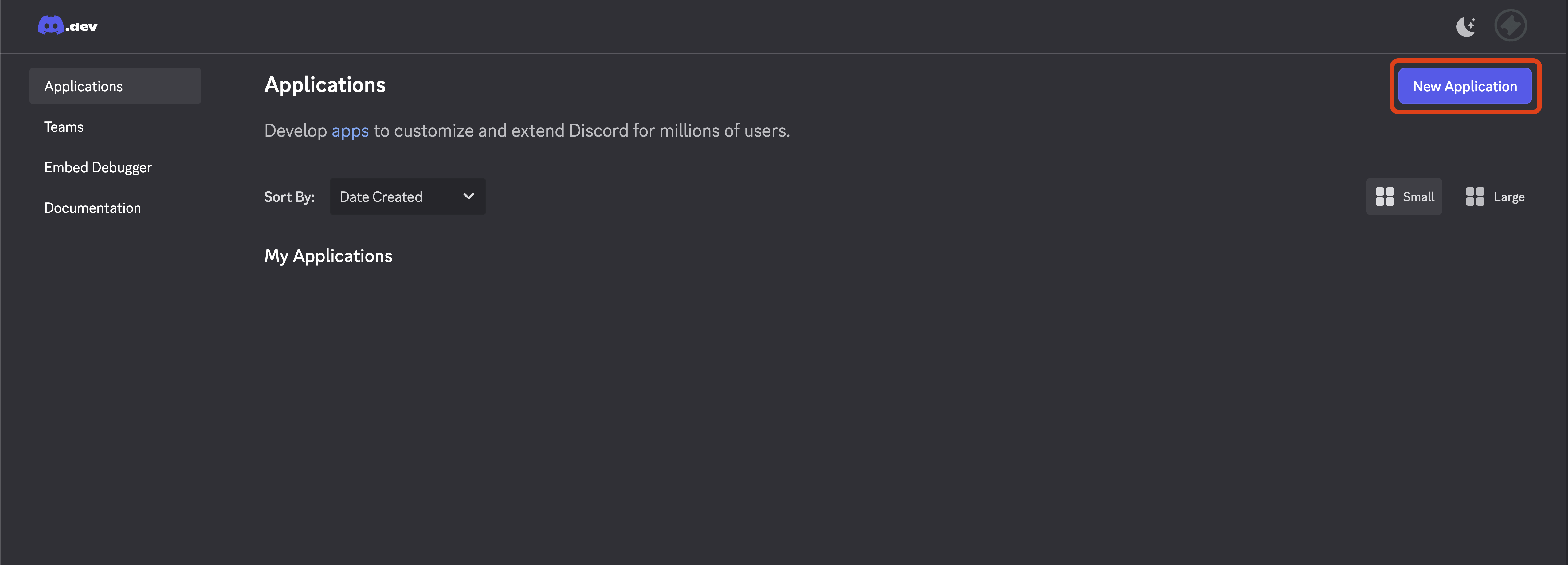 Create new Discord application