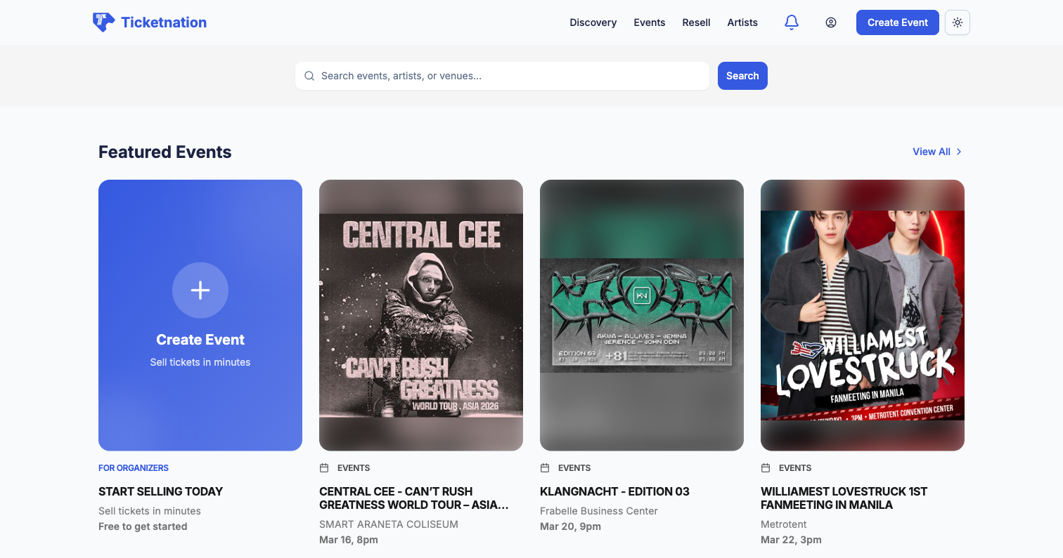 Ticketnation production homepage