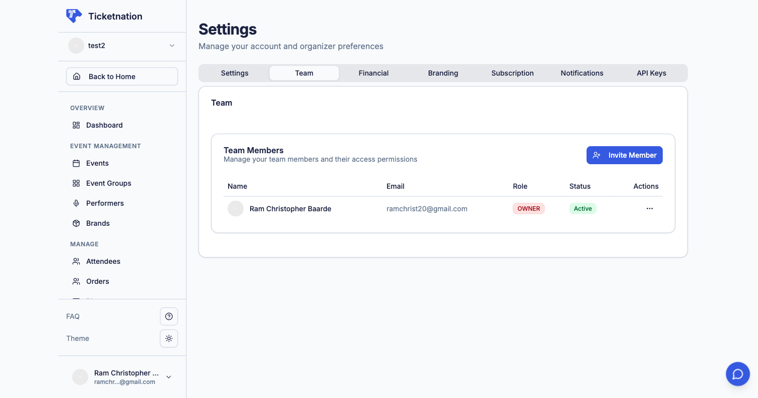 Team management settings