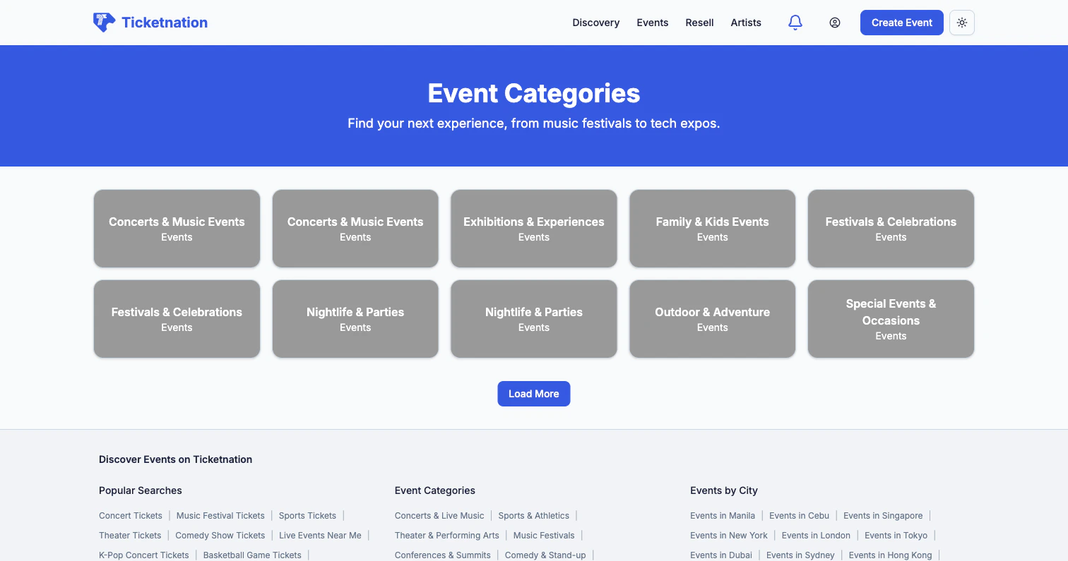 Event categories listing