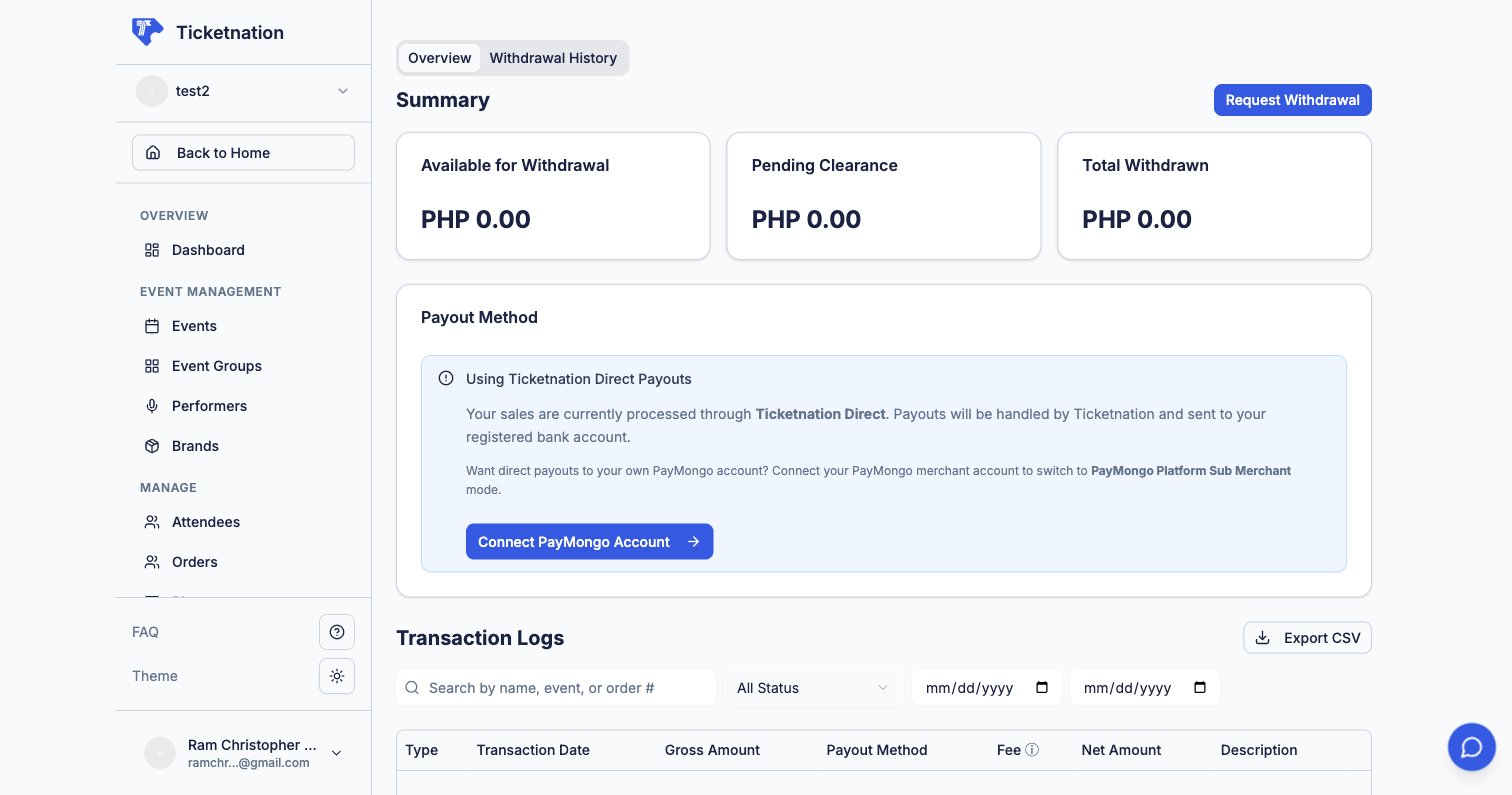 Payouts and withdrawals dashboard