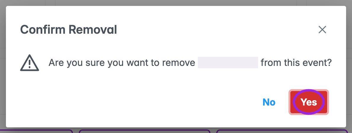 Confirm Removal dialog for one attendee