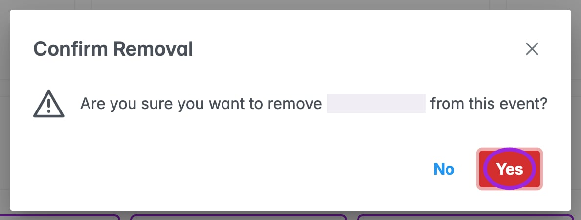 Confirm Removal dialog for one attendee