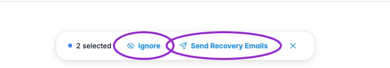Select pending opportunities to reveal Ignore and Send Recovery Emails.