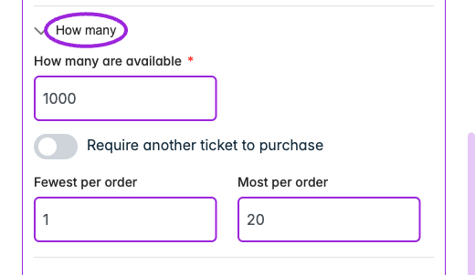 Custom date ticket → How many. These controls apply to this date’s own tickets; use Save changes in the date drawer to save edits.