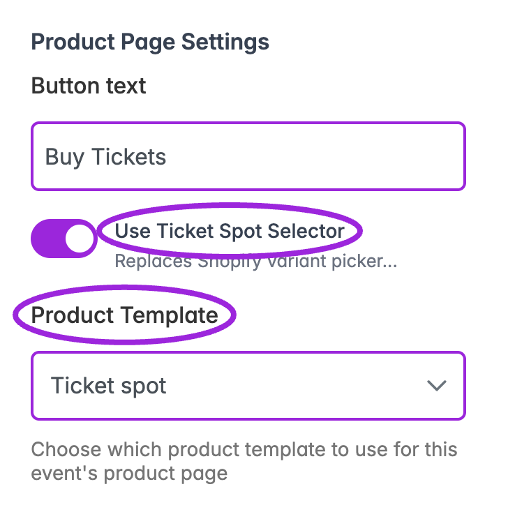 Use Ticket Spot Selector and Product Template highlighted in the linked-product panel