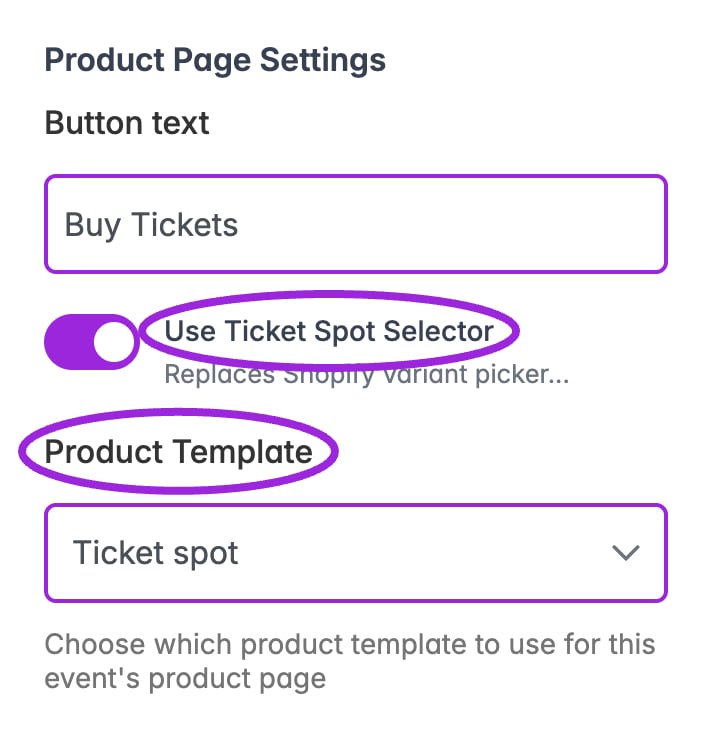 Use Ticket Spot Selector and Product Template highlighted in the linked-product panel