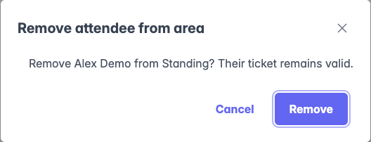 Confirmation to remove Alex Demo from Standing while retaining their valid ticket