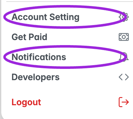Account menu with Account Setting and Notifications highlighted