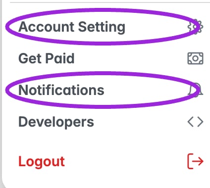 Account menu with Account Setting and Notifications highlighted