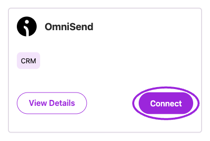 OmniSend integration card with Connect highlighted.