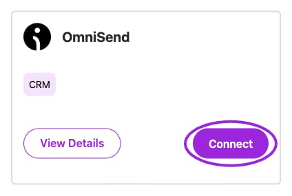 OmniSend integration card with Connect highlighted.