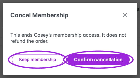 Keep membership and Confirm cancellation highlighted
