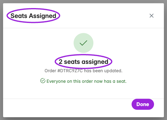 Seats Assigned confirmation for two Demo attendees