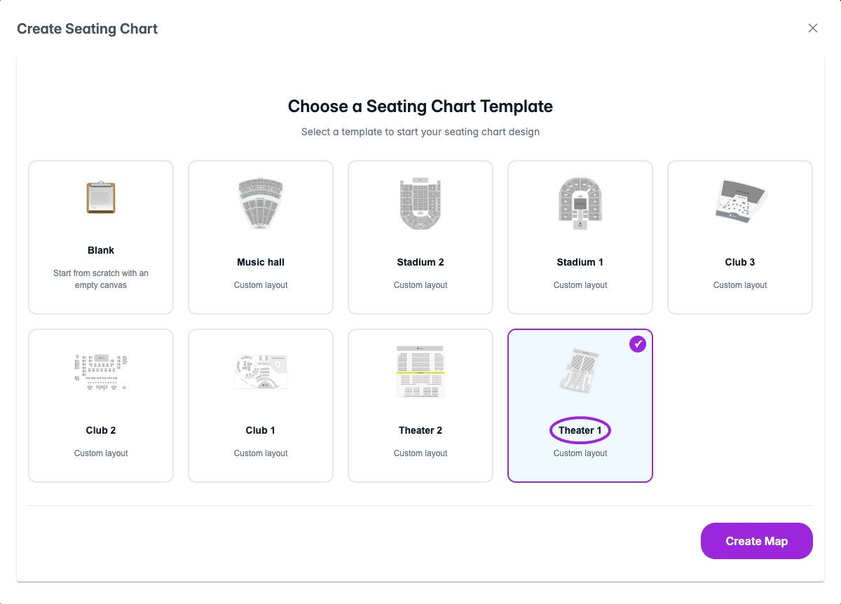 Choose Blank or a venue template, then select Create Map. If the designer does not open automatically, use the new chart’s actions menu → Edit.