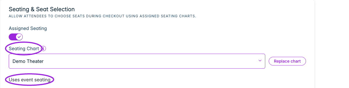 Occurrence seating chart labeled Uses event seating