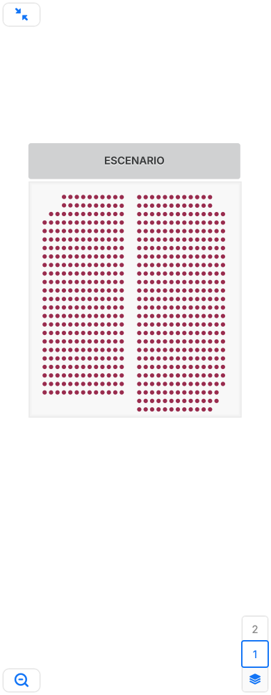 Expanded mobile seating map showing Main floor, close, floor selection, and zoom controls