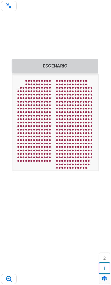 Expanded mobile seating map showing Main floor, close, floor selection, and zoom controls