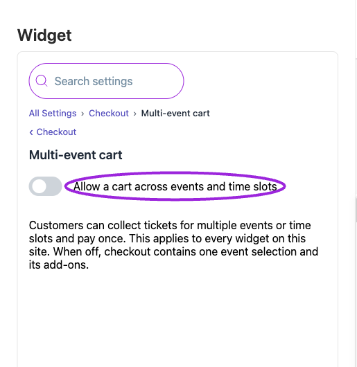 Allow a cart across events and time slots in Checkout settings.