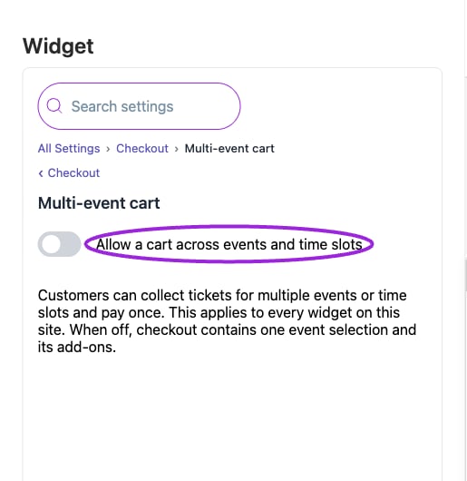 Allow a cart across events and time slots in Checkout settings.