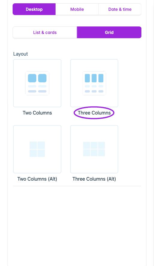 Grid offers two-column and three-column designs, including alternative styles.