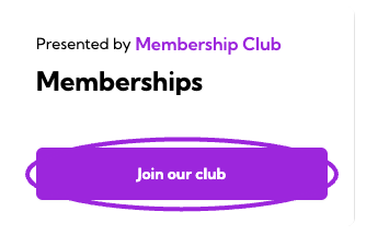 Hosted membership sales page with a custom Join our club button and no date, time, or venue row.