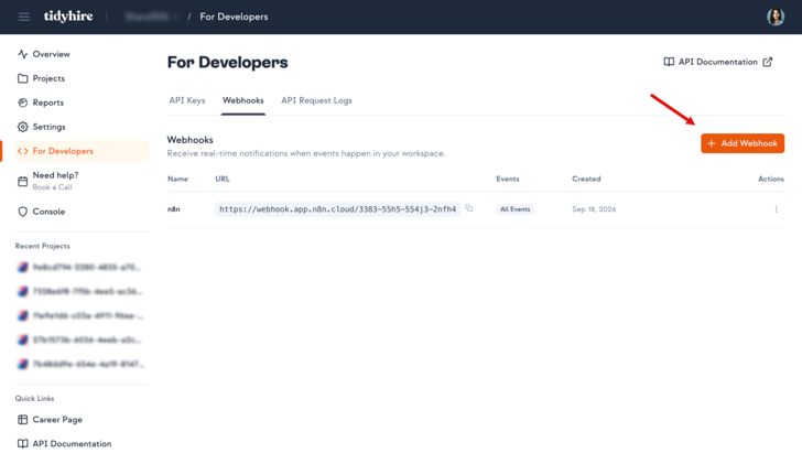 Tidyhire For Developers Webhooks
